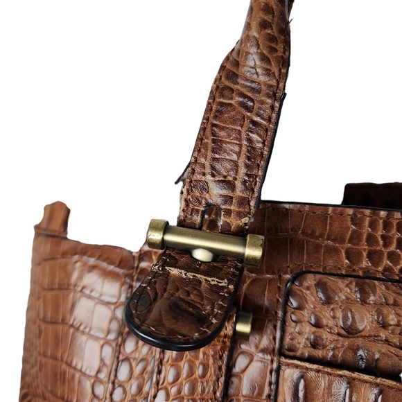 Etienne Aigner brown Crocodile Embossed Leather Handbag Tote Bag Purse - Picture 9 of 16